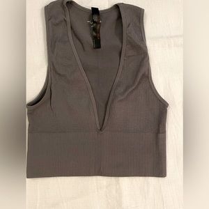 Crop Top, deep V neck, grey color